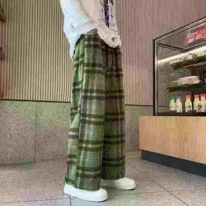 117 Piezas Pantalones Casuales de Lana a Cuadros Estilo Vintage Relajado - Image 6
