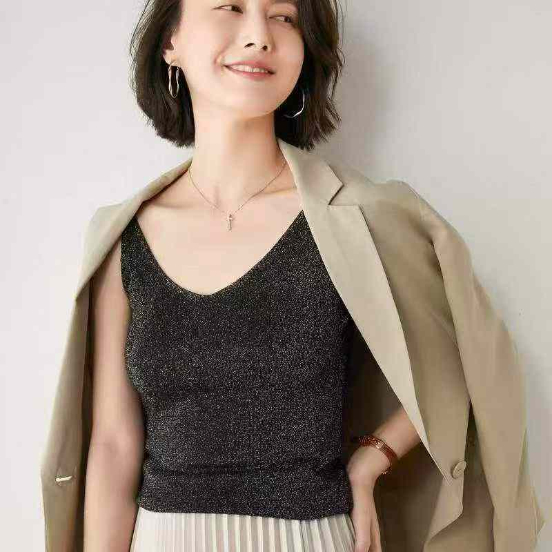 Kamisol Rajut Sutra Es Glitter Retro Musim Panas 310 Potong - Image 8