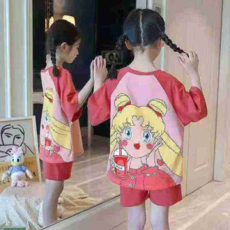 220 Bộ đồ ngủ trẻ em gái mùa hè chất liệu bông họa tiết công chúa hoạt hình - Image 6