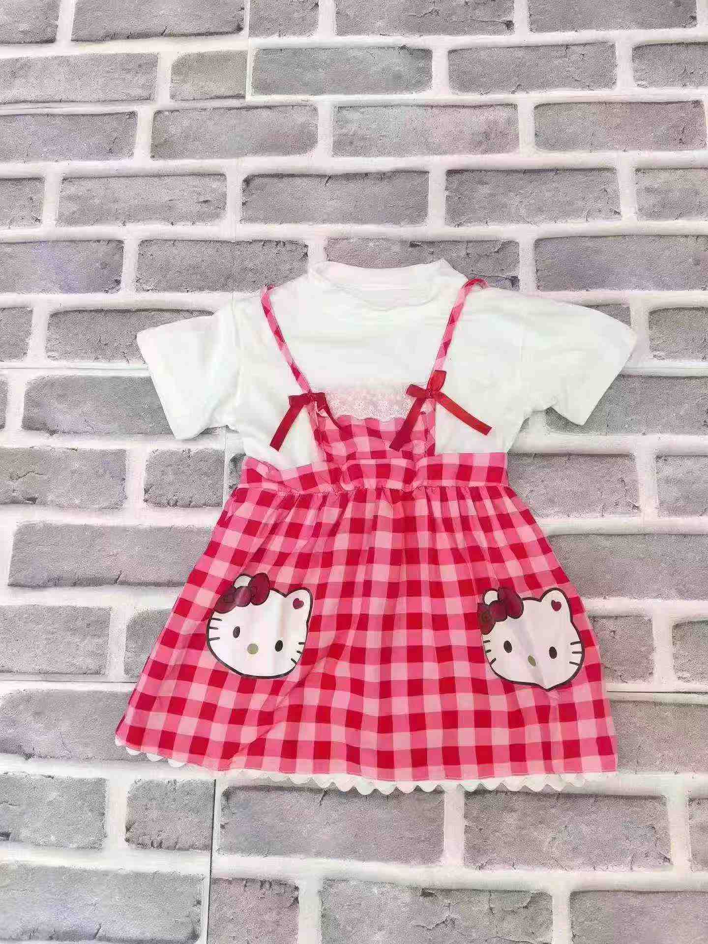 Vestido de tirantes falso dos piezas para bebé niña de verano con estampado de cuadros de dibujos animados, aproximadamente 1500 unidades - Image 7