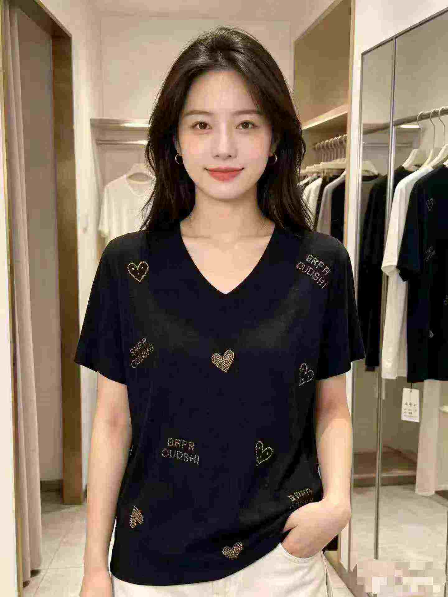 Sekitar 350 Buah Kaos Lengan Pendek Leher-V Jinzuan Xinyu, Sangat Elastis, Ukuran S-2XL, Dikemas Satuan - Image 2