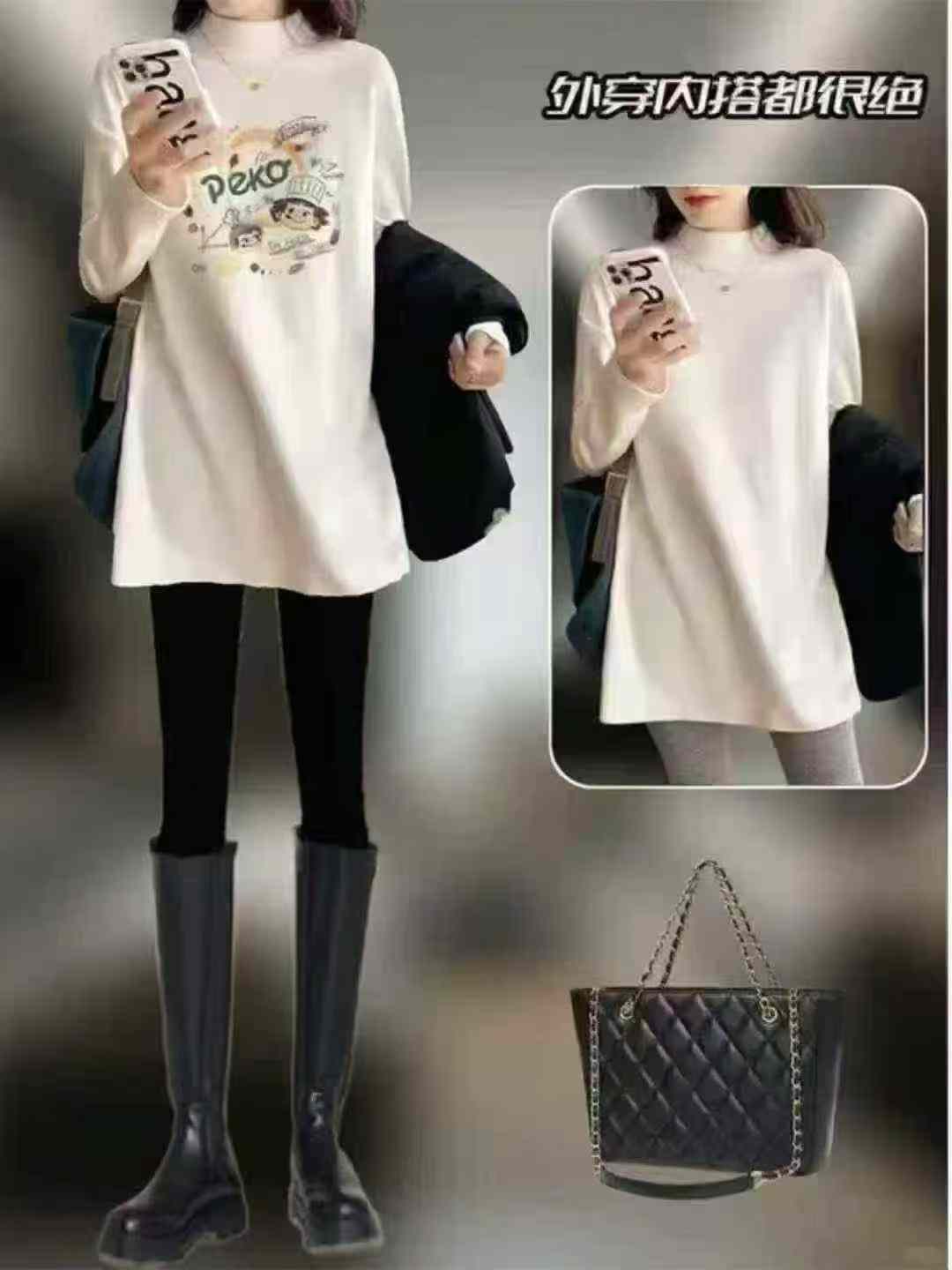 2 Model Kaos Dasar Lengan Panjang Bahan Dralon Wanita, Stok Grosir Sekitar 850 Buah - Image 3