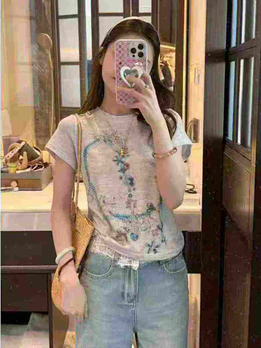 192 Pieces Mesh Eye Print Sexy Regular Shoulder T-Shirts - Image 3