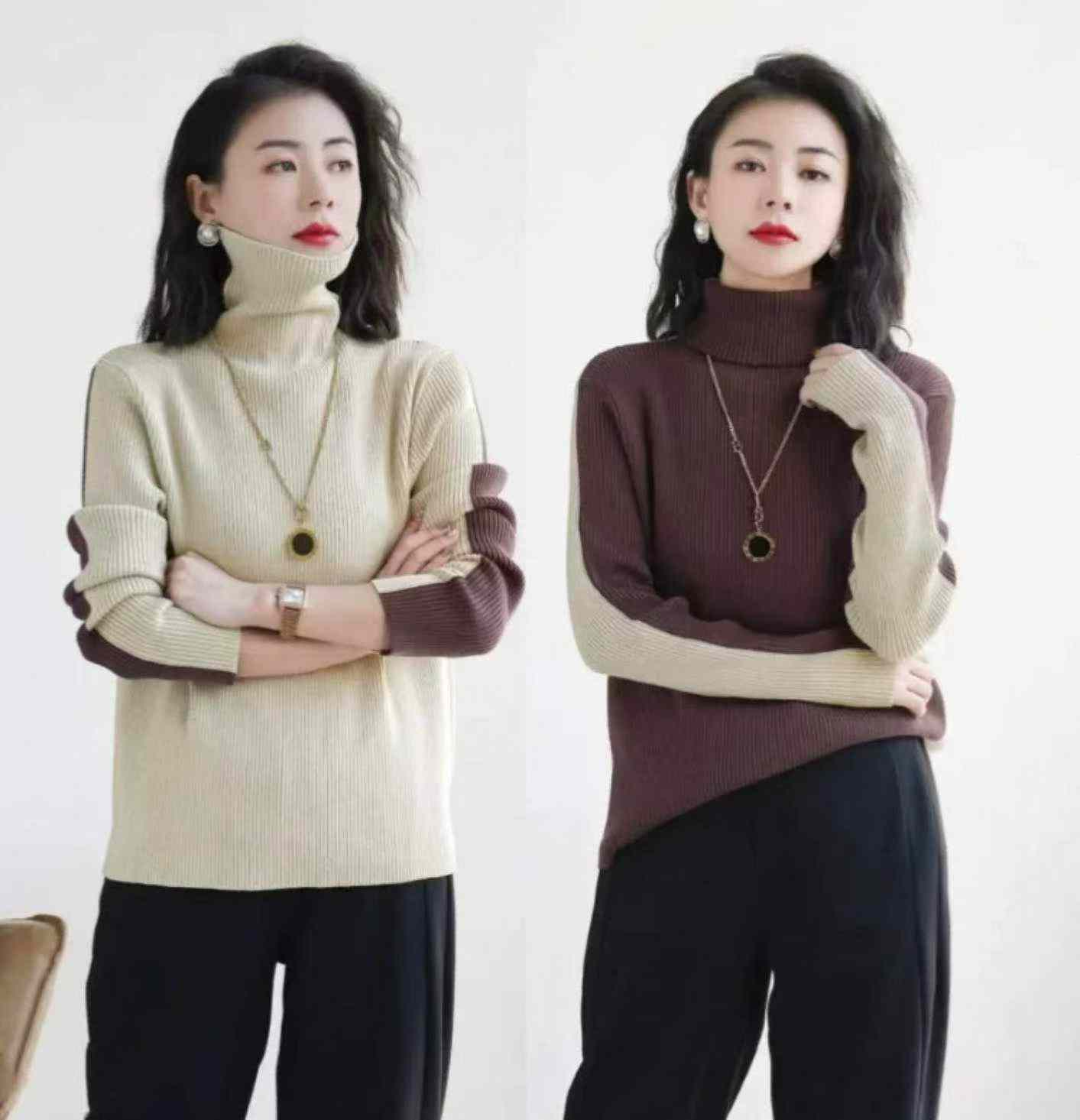 Winter Thick Color-block Reversible High-neck Pullover Sweater 575 Pcs - Image 4