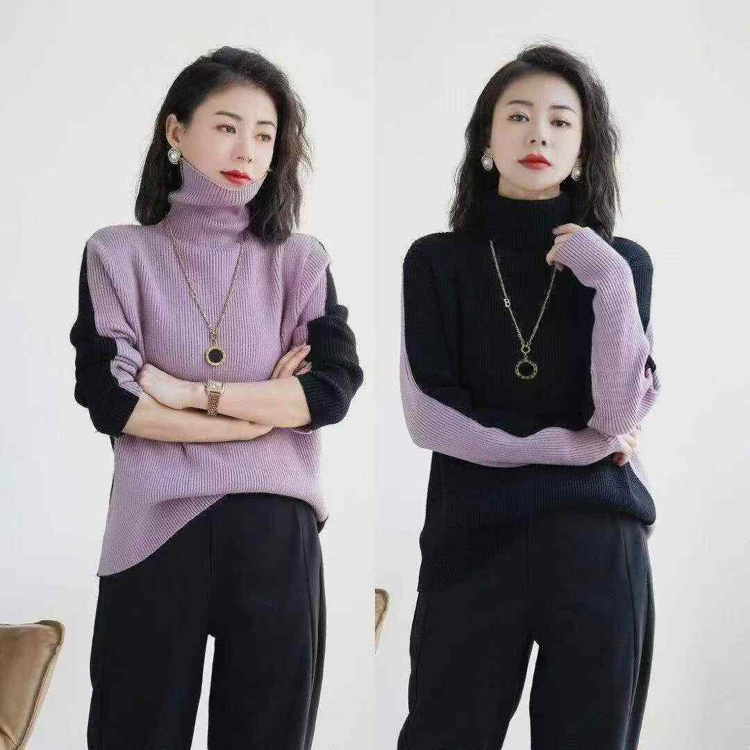 Winter Thick Color-block Reversible High-neck Pullover Sweater 575 Pcs - Image 6