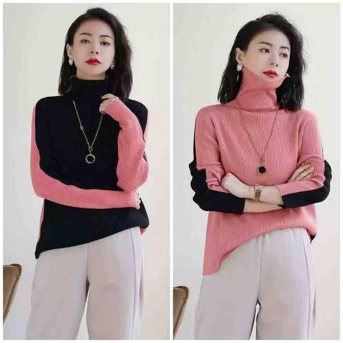 Winter Thick Color-block Reversible High-neck Pullover Sweater 575 Pcs - Image 7