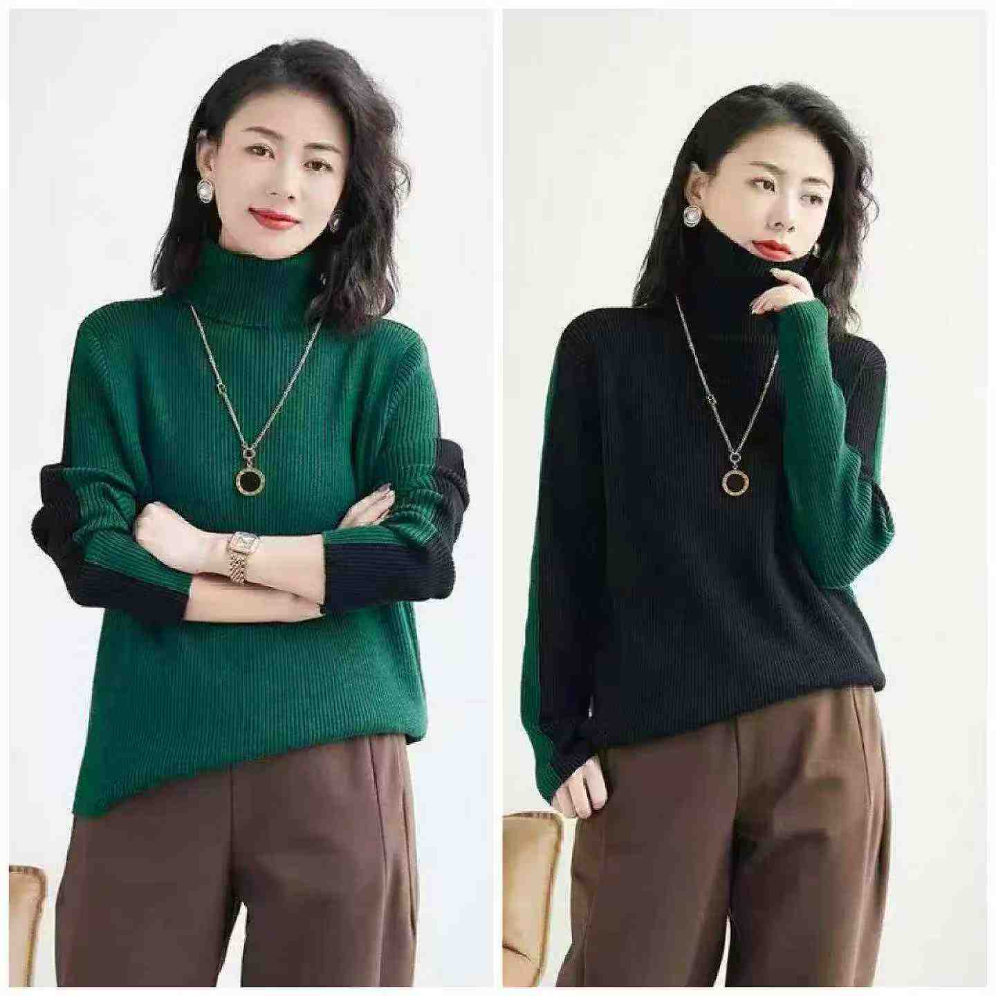 Winter Thick Color-block Reversible High-neck Pullover Sweater 575 Pcs - Image 9