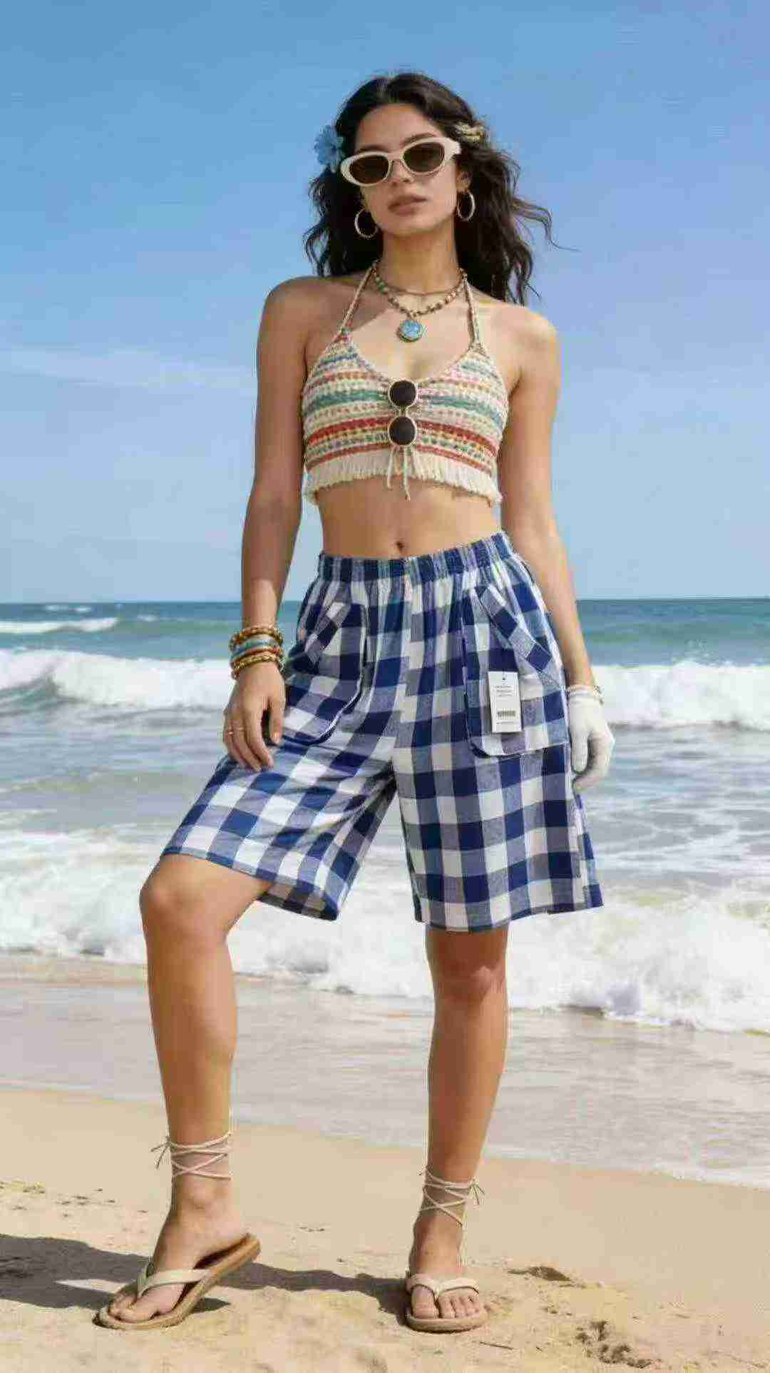 About 4000pcs Plaid Pure Cotton Casual Beach Shorts - Image 3