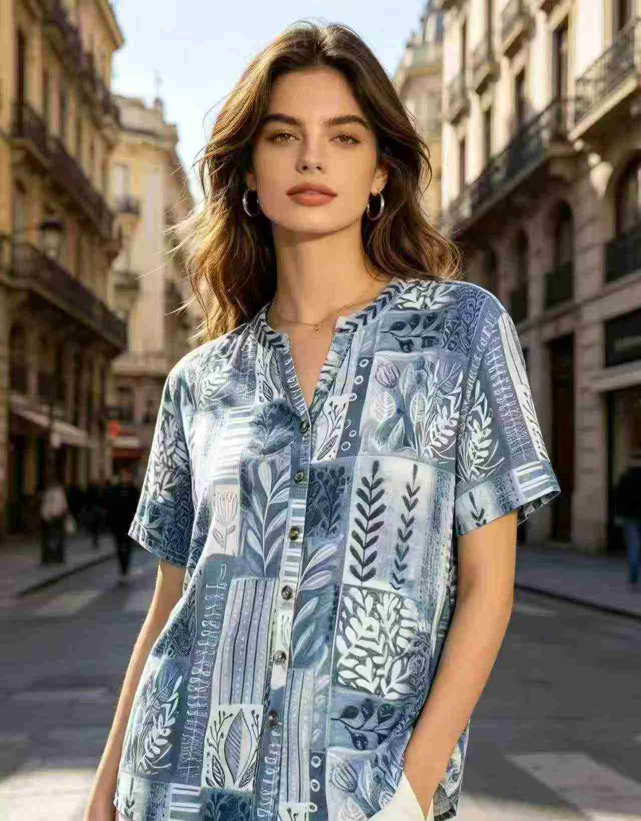 Wholesale Stock 850pcs Stand Collar Vintage Print Plus Size Casual Shirts - Image 3