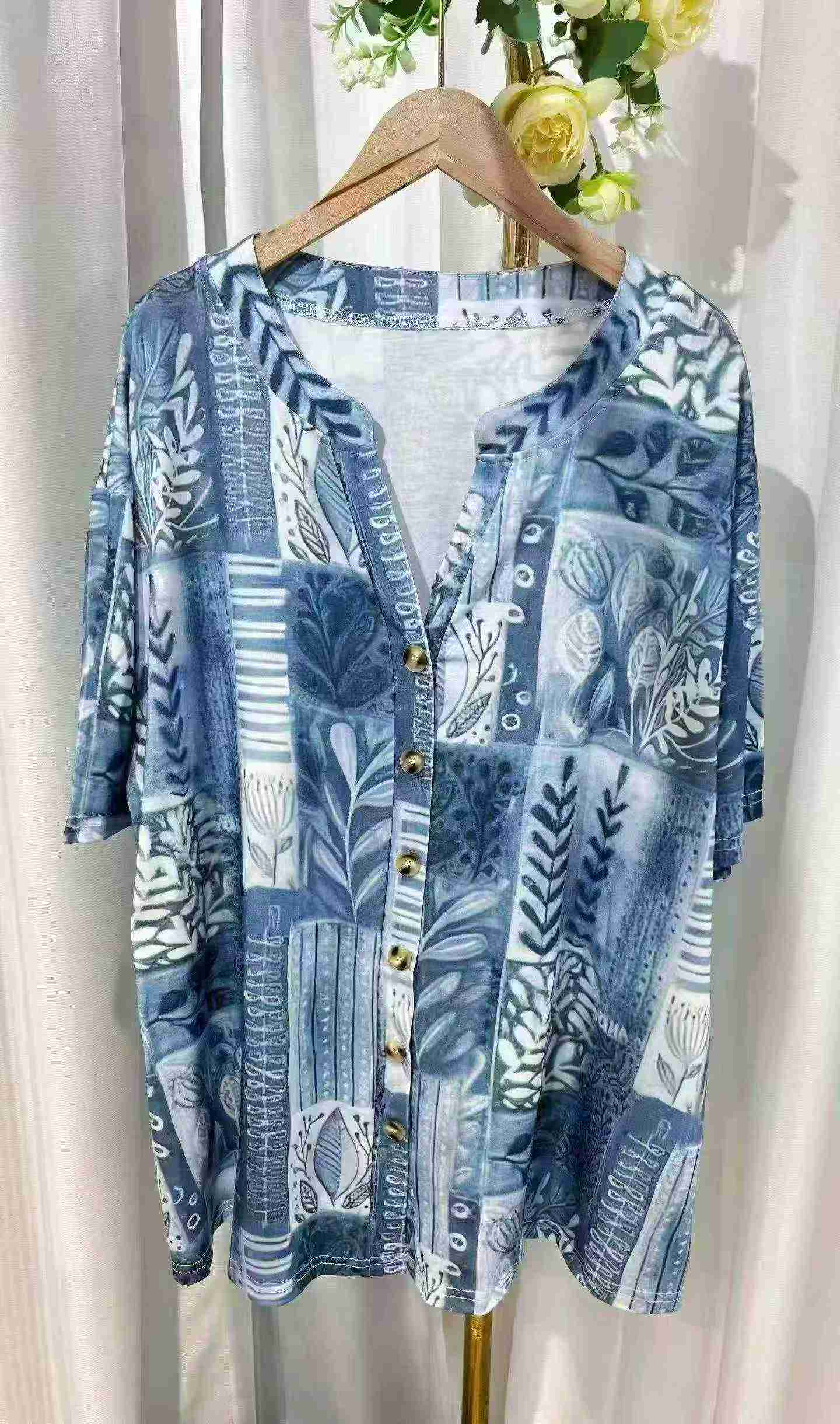 Wholesale Stock 850pcs Stand Collar Vintage Print Plus Size Casual Shirts - Image 6