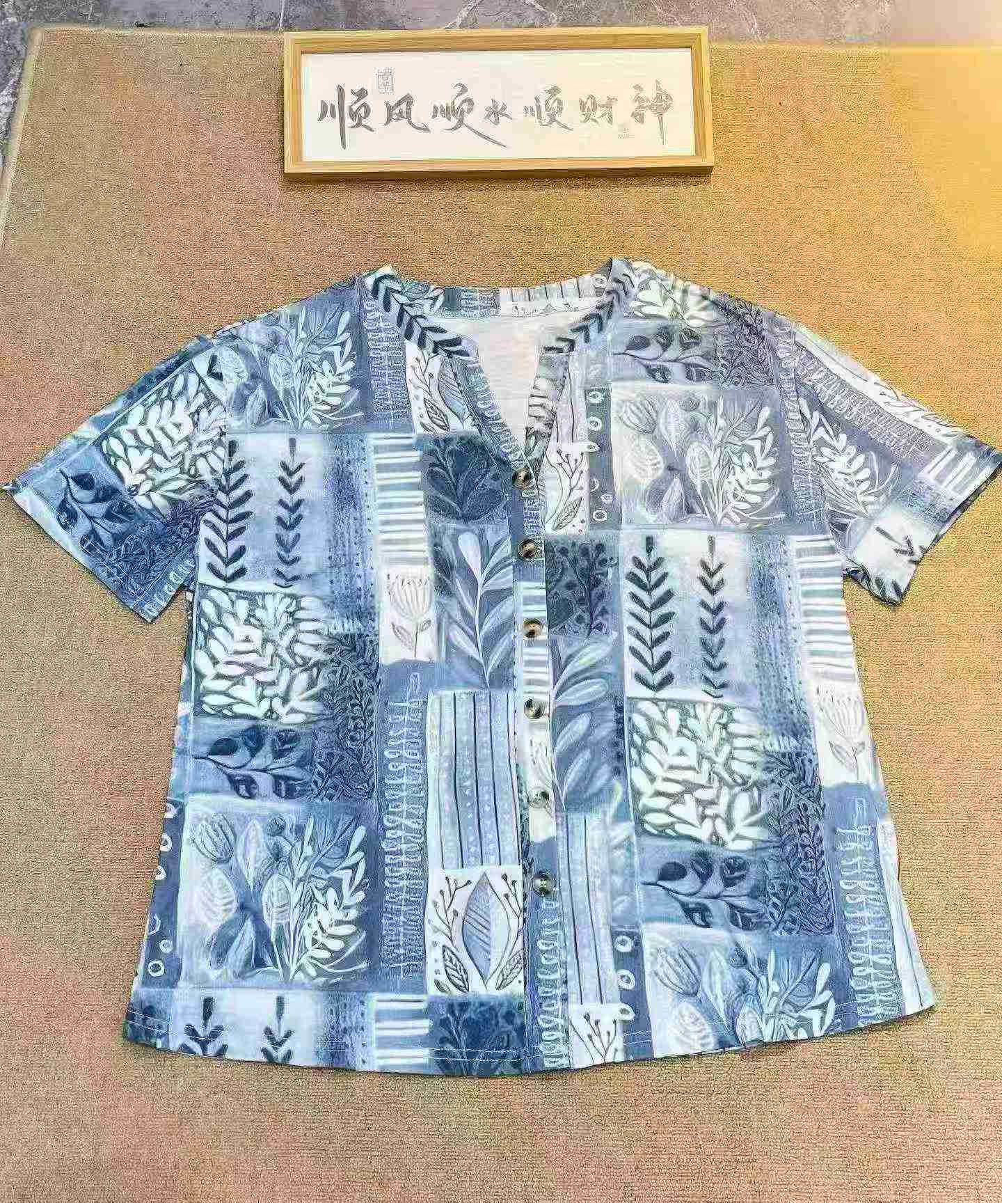 Wholesale Stock 850pcs Stand Collar Vintage Print Plus Size Casual Shirts - Image 9