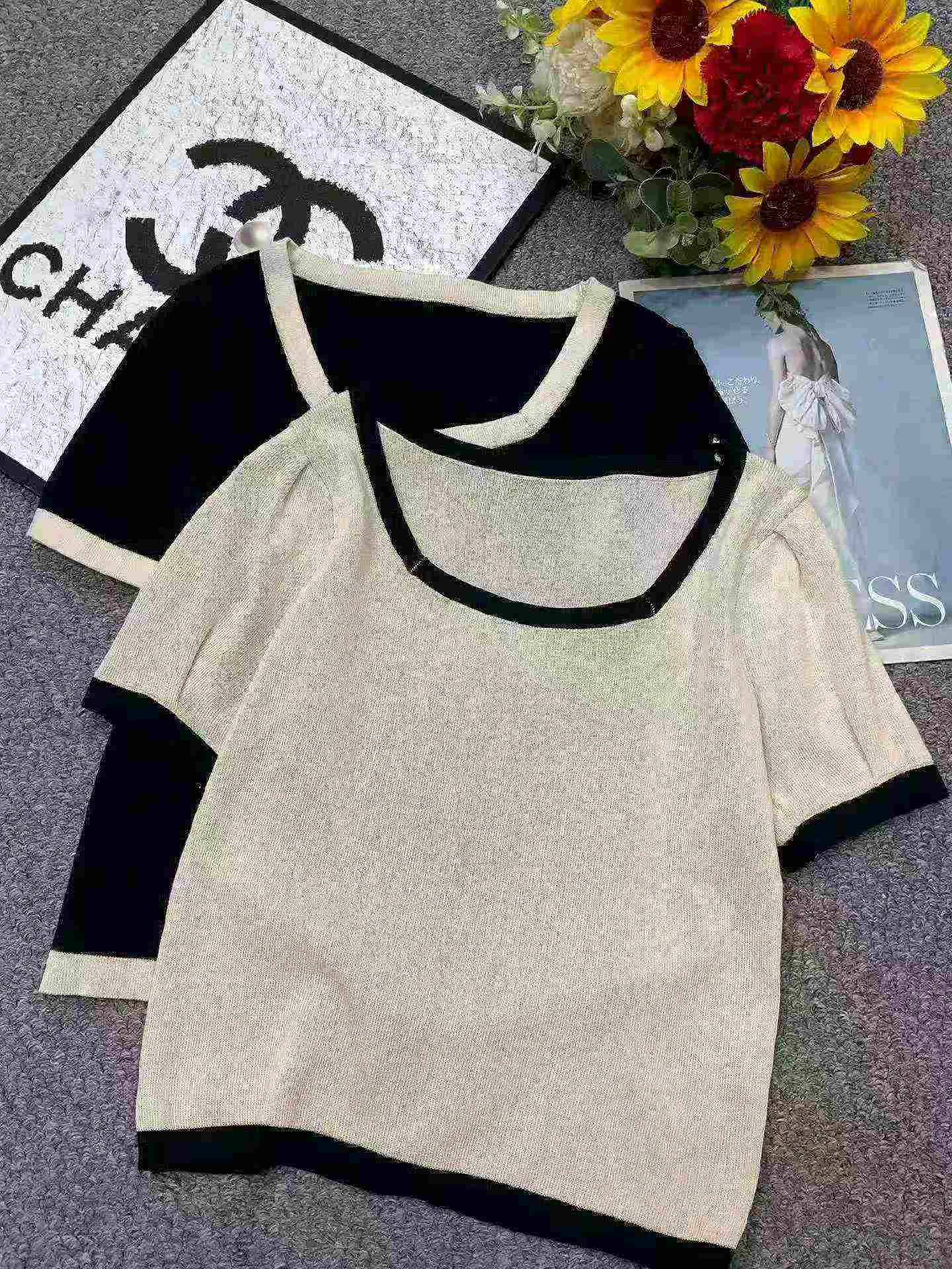 Nouveauté d'été T-shirt grande taille ample à col carré en maille de soie glacée à manches courtes, 4300 pièces - Image 3