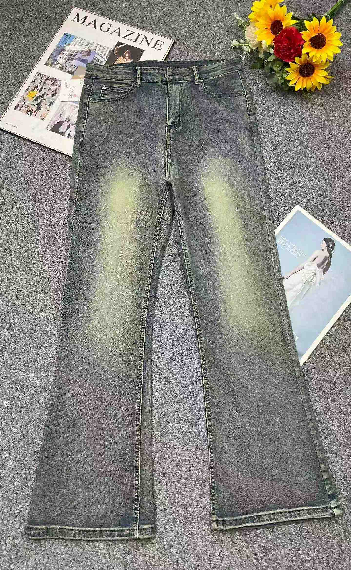 Yangi bahor-kuz yuqori cho'ziluvchan retro yuvilgan paxtali kengayadigan jinsi shimlar, taxminan 700 dona - Image 2