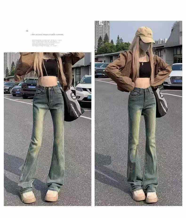 Yangi bahor-kuz yuqori cho'ziluvchan retro yuvilgan paxtali kengayadigan jinsi shimlar, taxminan 700 dona - Image 6