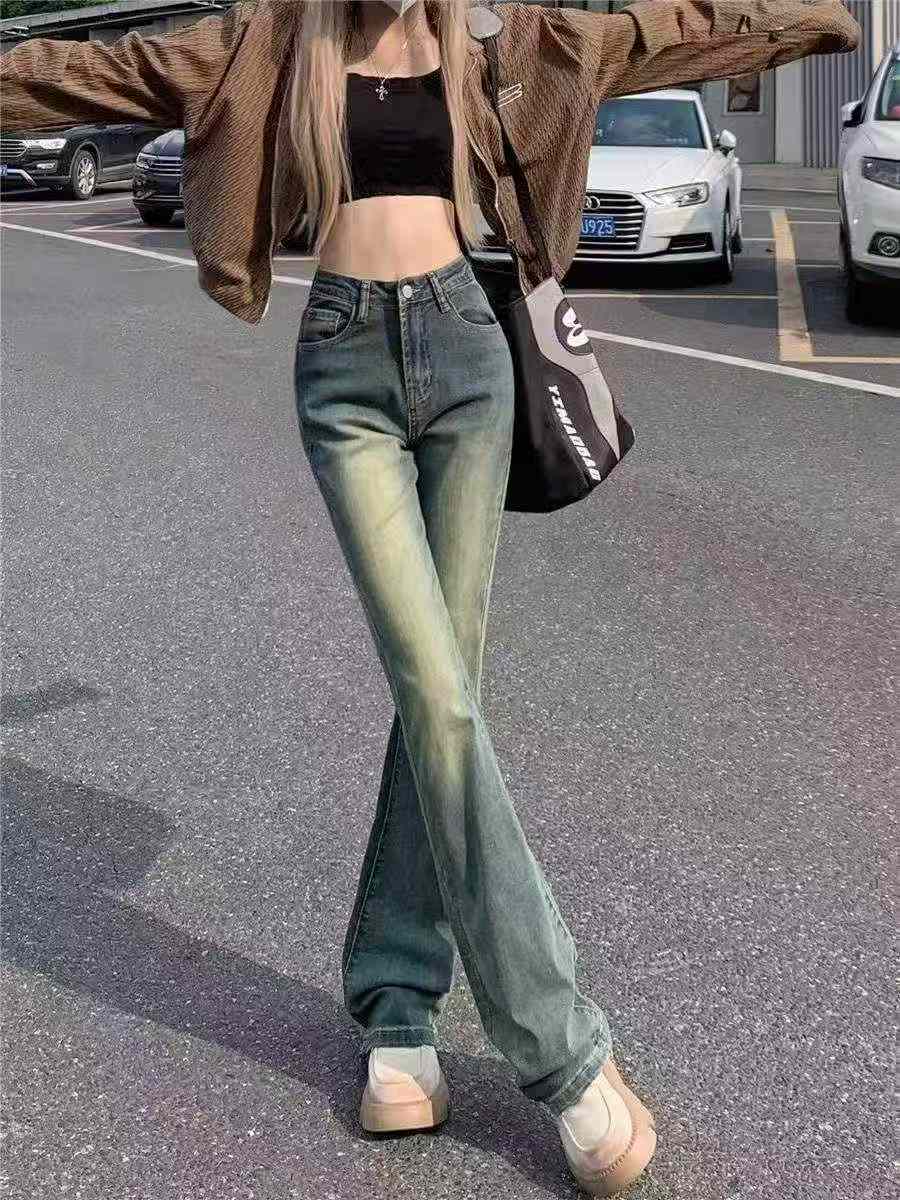 Yangi bahor-kuz yuqori cho'ziluvchan retro yuvilgan paxtali kengayadigan jinsi shimlar, taxminan 700 dona - Image 8