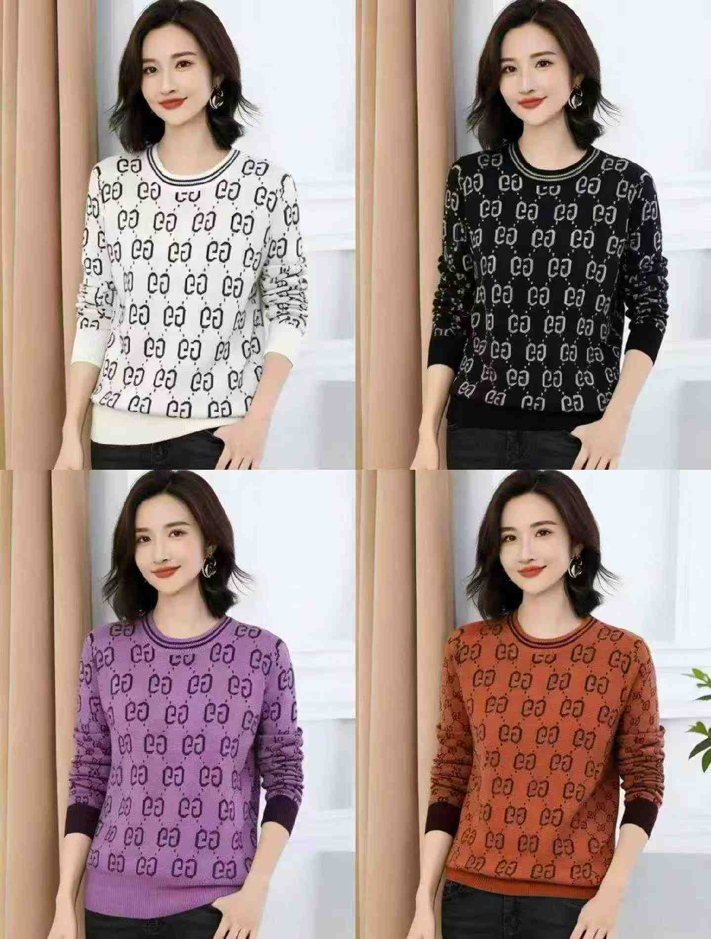 เสื้อสเวตเตอร์คอกลมทรงหลวม ลายแจควาร์ดสีตัดกัน สำหรับฤดูใบไม้ร่วง-ฤดูหนาว จำนวน 1140 ชิ้น - Image 4