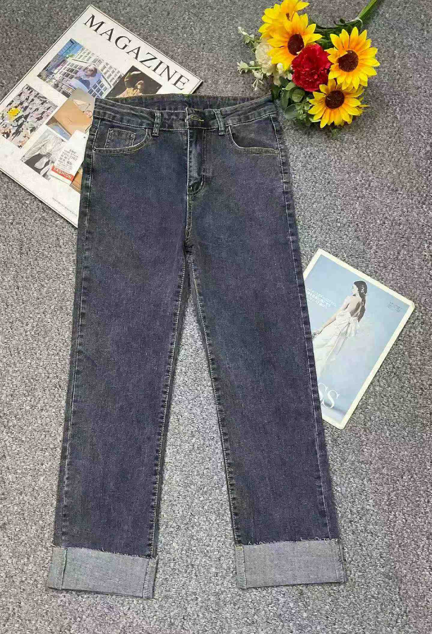 Jeans za Sigara Mpya za Msimu wa Masika na Kiangazi, Zenye Unyumbufu wa Juu, Zilizotengenezwa kwa Pamba Iliyoshwa kwa Mtindo wa Kizamani, Ukubwa S-XL, Takriban Vipande 1150, Vikiwa na Kifurushi cha kila kimoja pamoja na lebo ya kuning'inia - Image 2