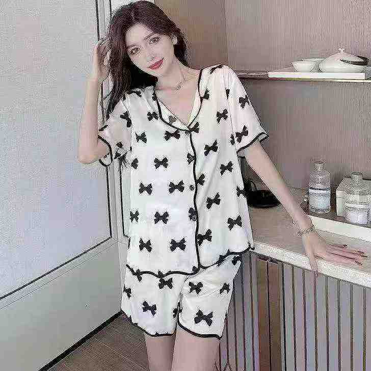 3000 Conjuntos de Pijama Casual Feminino Novo de Verão de Seda Artificial com Manga Curta e Shorts - Image 2