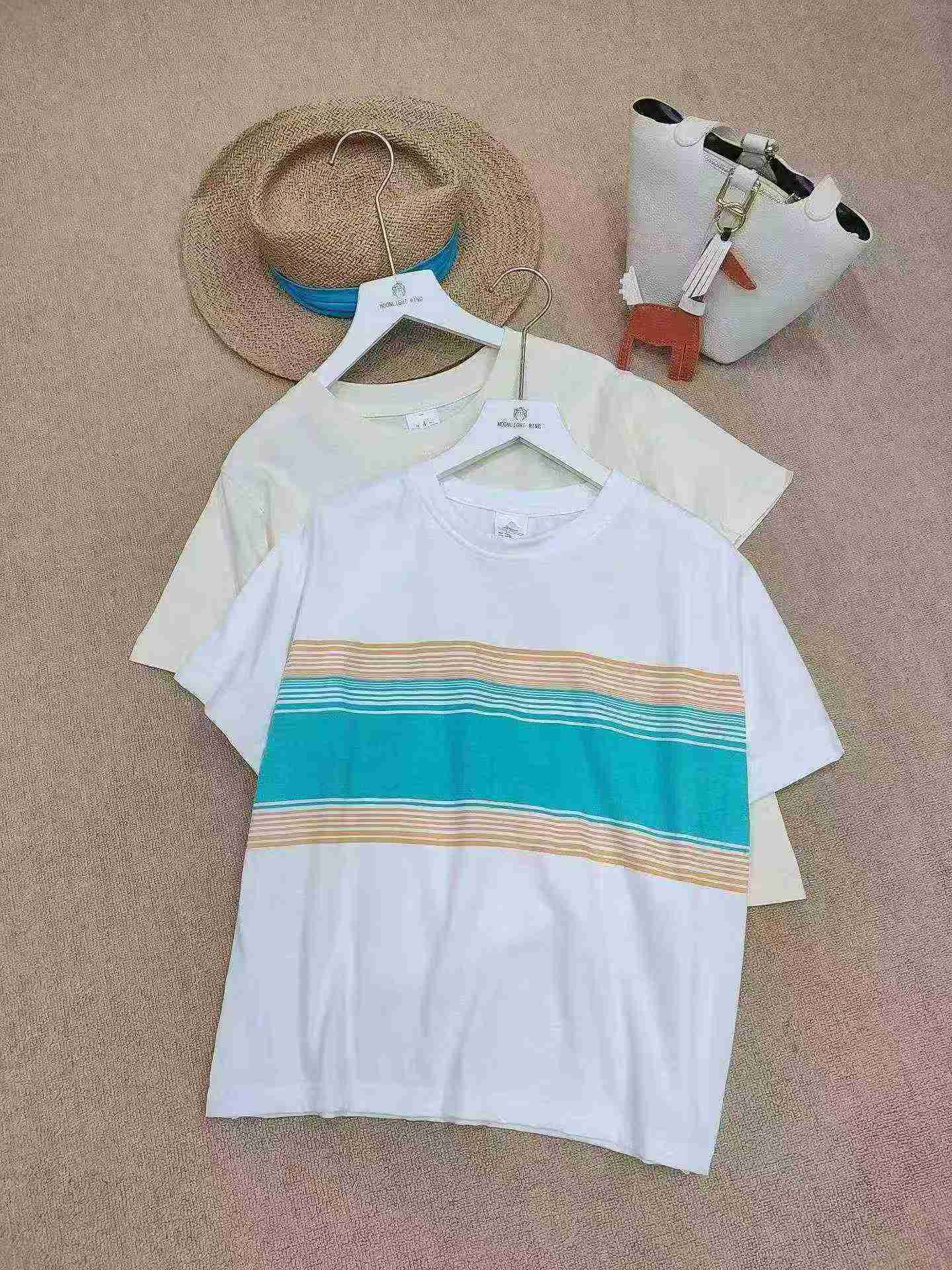 256 pièces de t-shirts décontractés en coton à manches courtes à rayures simples et colorblock - Image 3