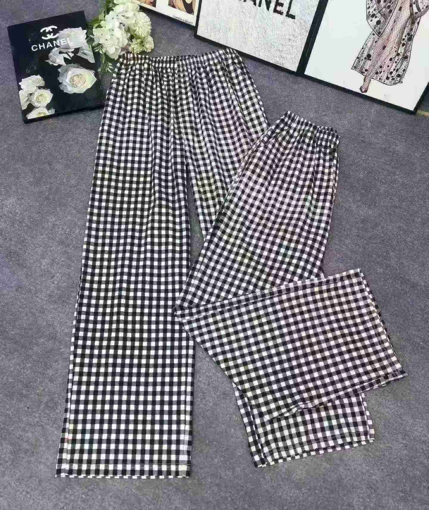 New Summer Women's Black White Plaid High Waist Straight Casual Pants, 476 Pcs Sizes M to XL - Image 2