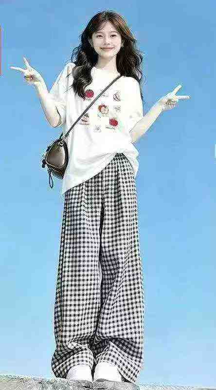 New Summer Women's Black White Plaid High Waist Straight Casual Pants, 476 Pcs Sizes M to XL - Image 5