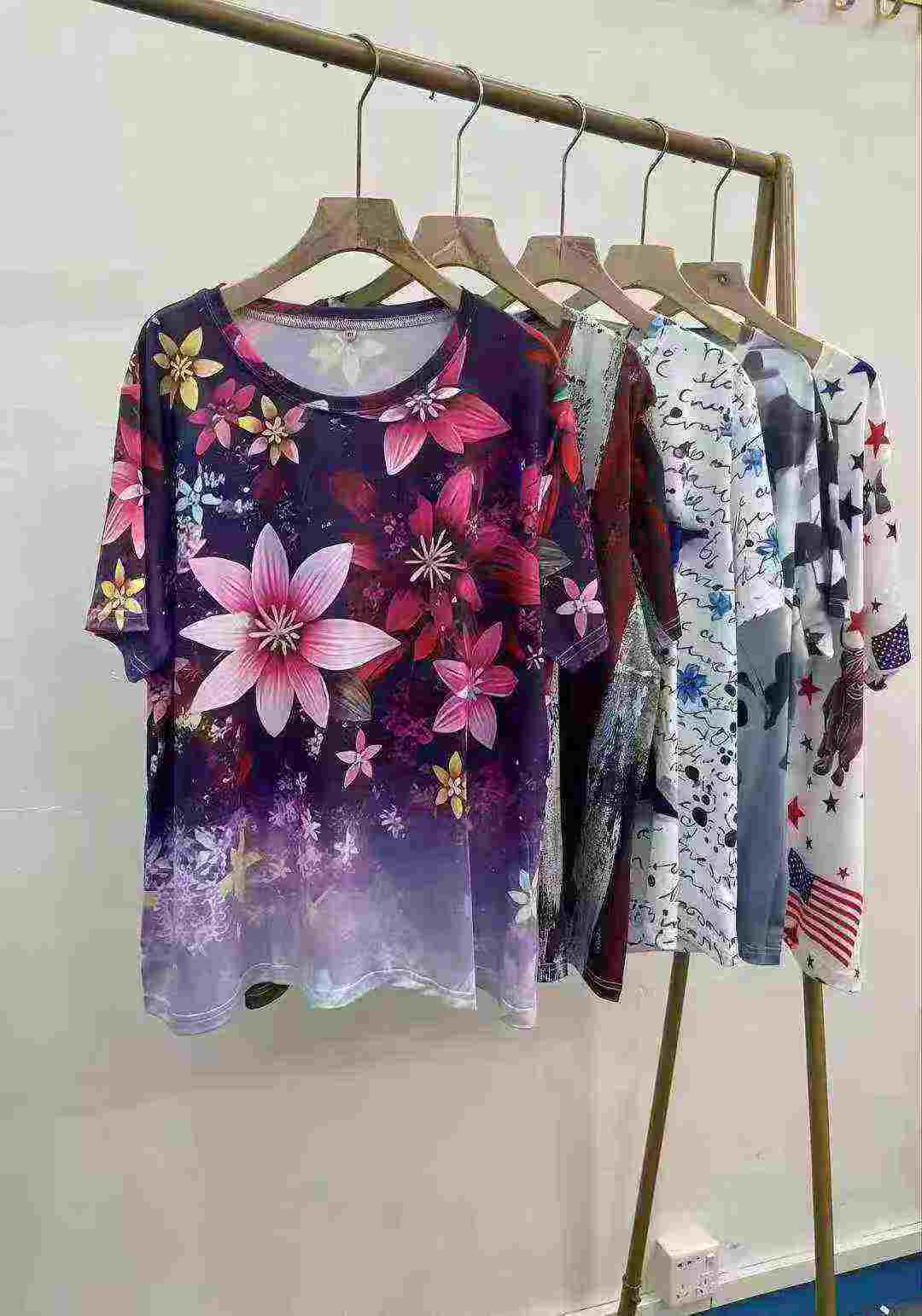 240 Keping T-Shirt Lengan Pendek Leher Bulat Bercorak Gaya Longgar Kasual - Image 3