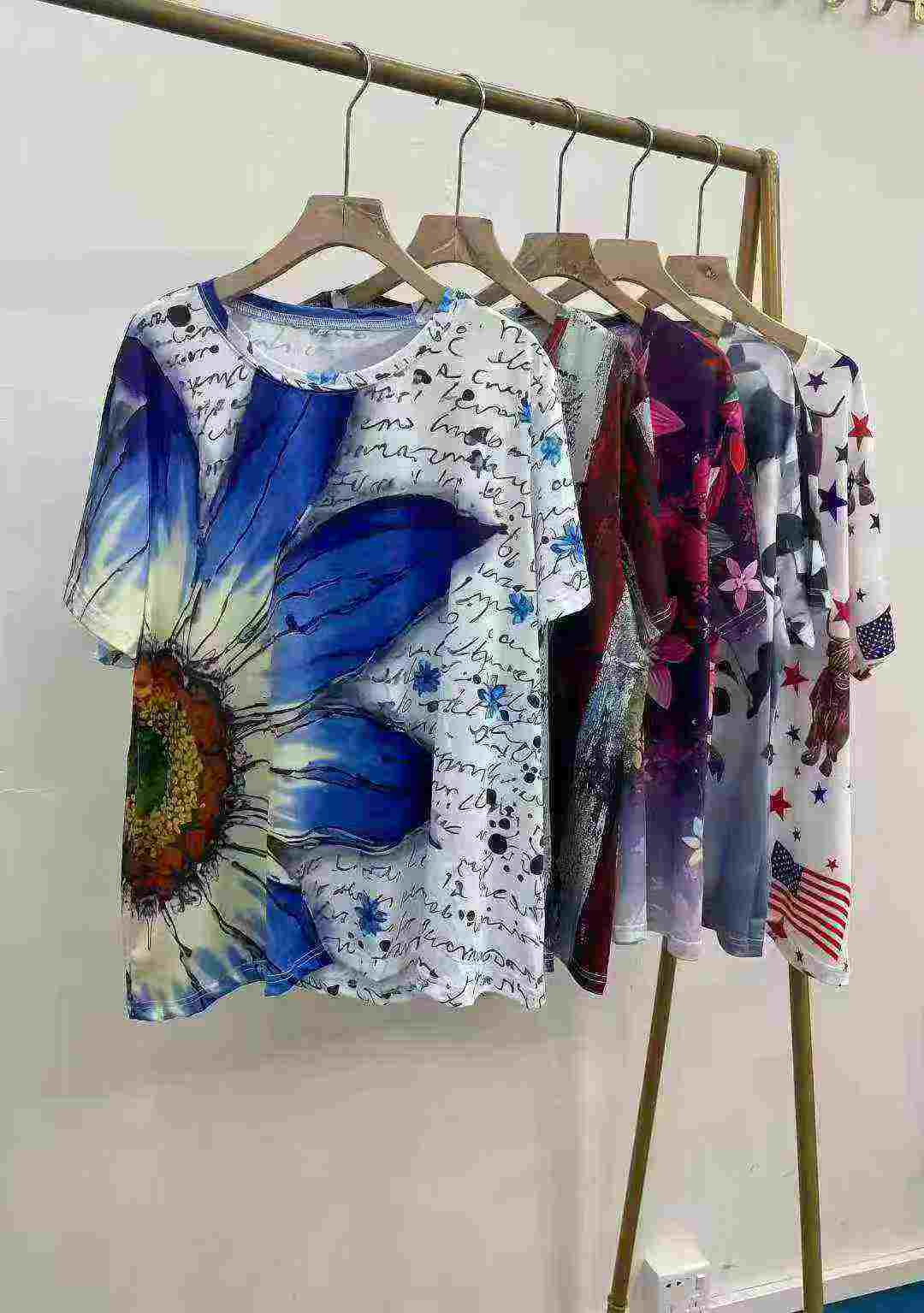 240 Keping T-Shirt Lengan Pendek Leher Bulat Bercorak Gaya Longgar Kasual - Image 4