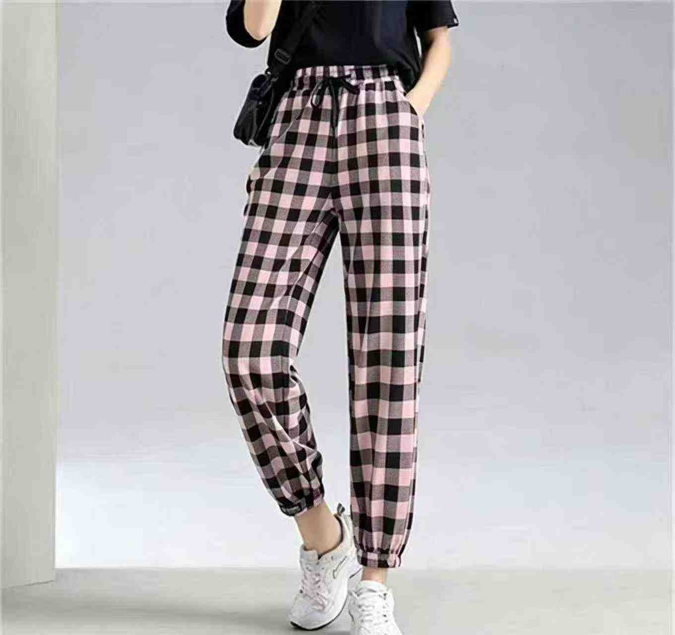 239 Pcs Trendy High Waisted Plaid Jogger Pants - Image 5