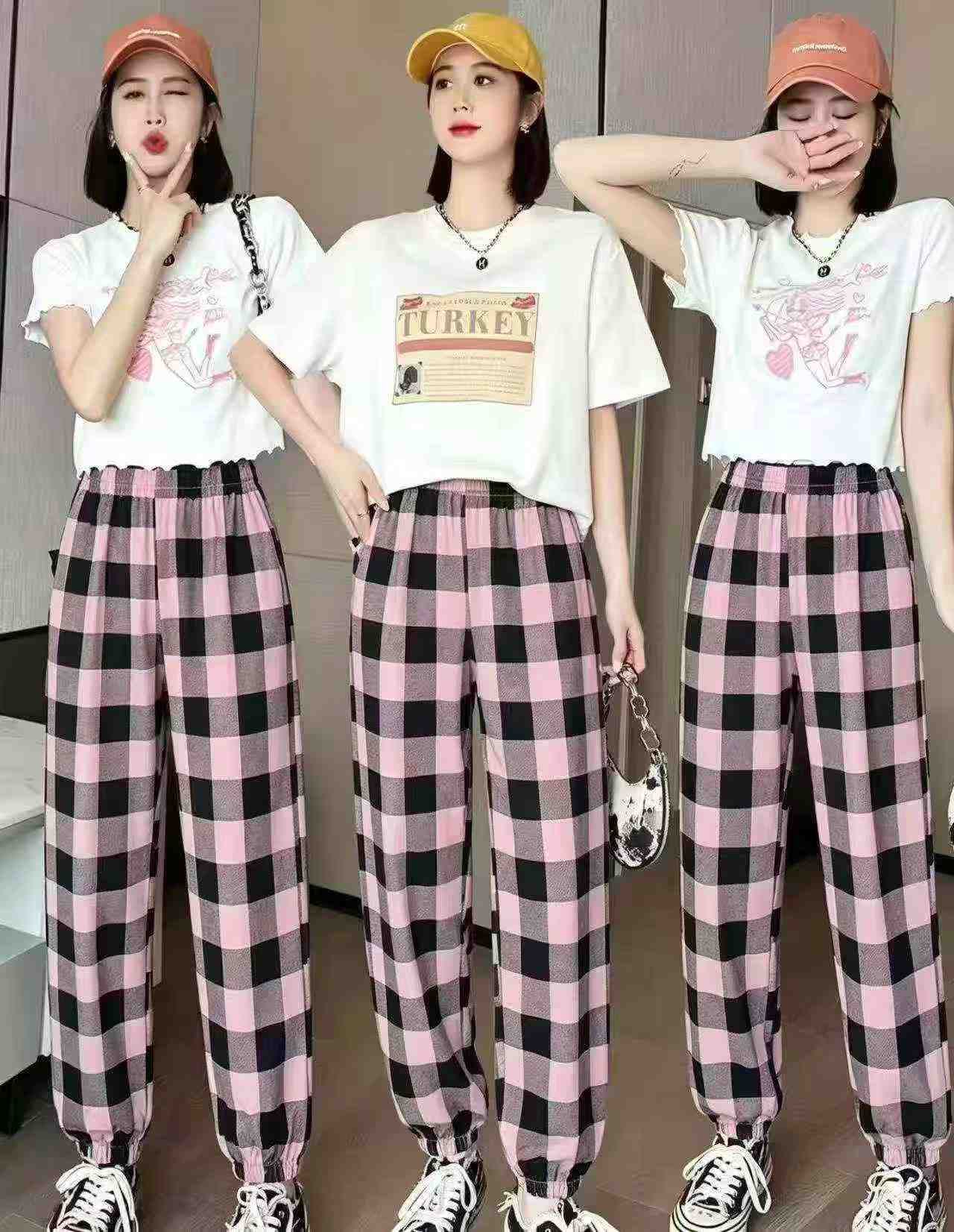239 Pcs Trendy High Waisted Plaid Jogger Pants - Image 6