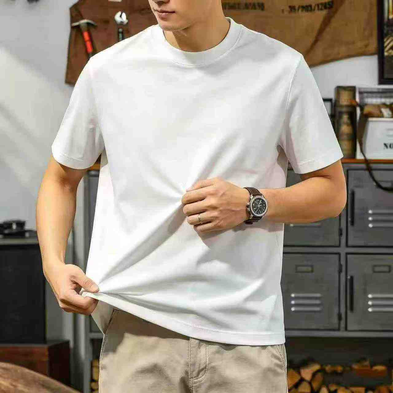 White Plain 210g Cotton Short Sleeve T-shirts Total 1944 Pieces - Image 3