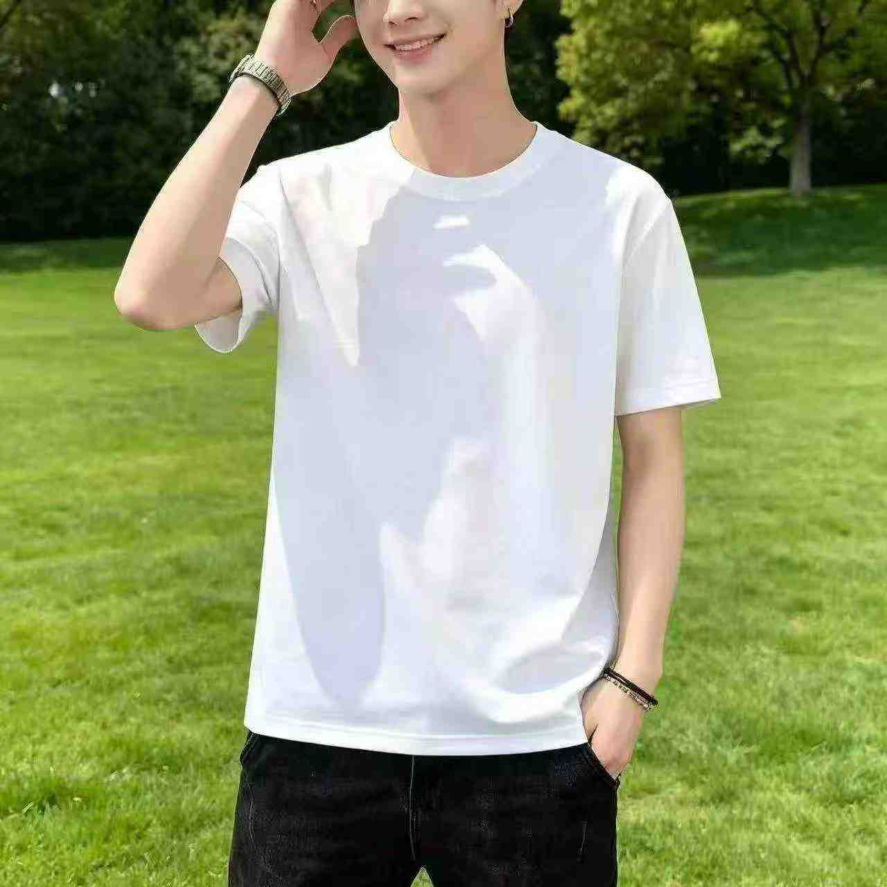White Plain 210g Cotton Short Sleeve T-shirts Total 1944 Pieces - Image 4