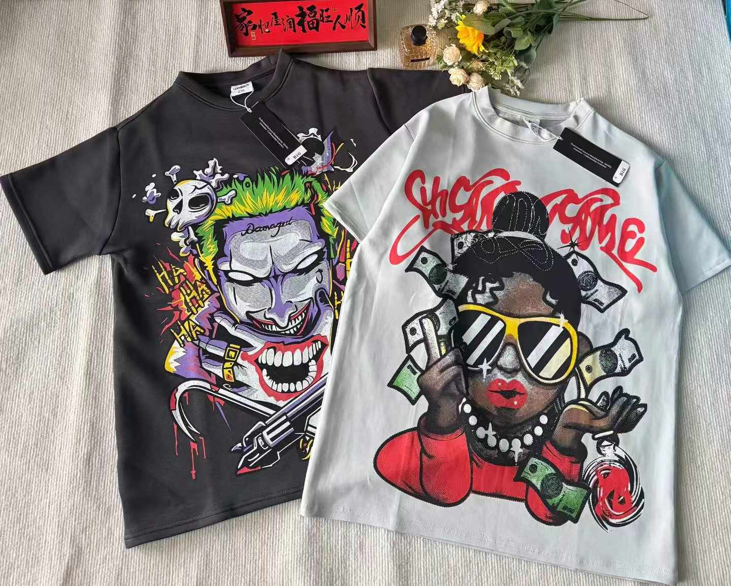 Kaos Lengan Pendek Cetak Motif Gaya High Street 330-380g Ukuran Jumbo Pria, 2000 Buah Berbagai Warna & Motif Ukuran 2XL-4XL Dikemas Satu per Satu - Image 1