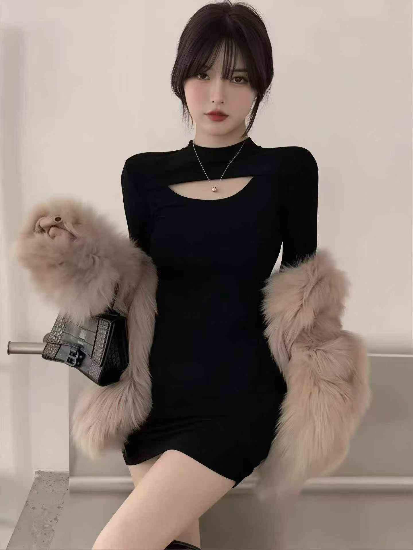 600 Keping Gaun Bodycon Langsing Lengan Panjang Berkerut Musim Bunga - Image 1