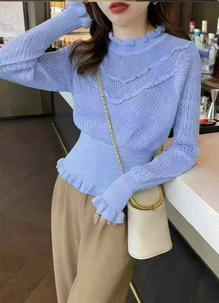 Spring Autumn Mock Neck Ruffled Long Sleeve Knit Tops 422 Pieces - Image 1