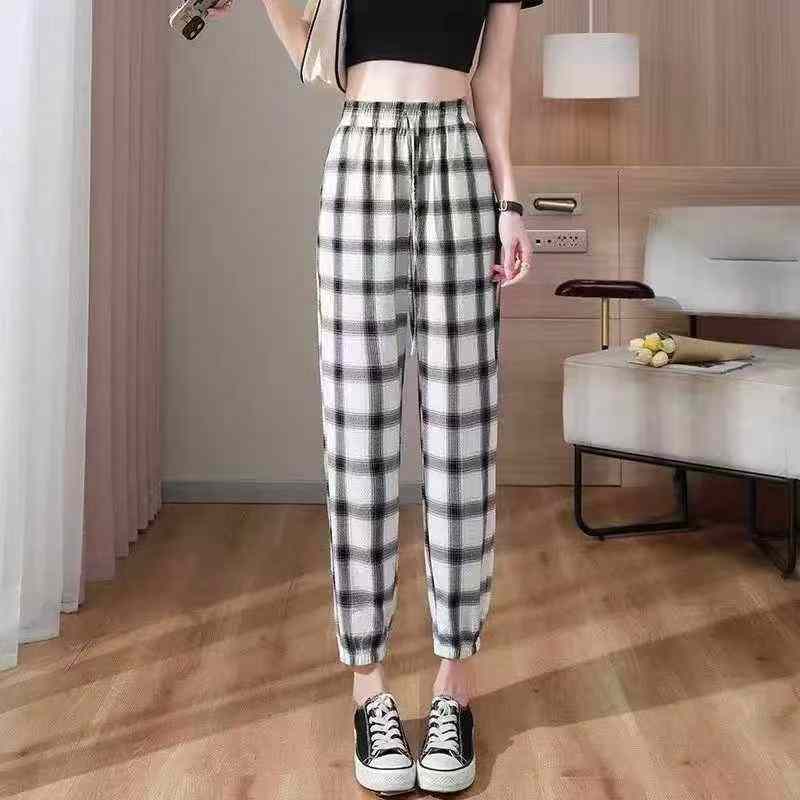 430 PCS Petite Black White Plaid Harem Carrot Pants - Image 1