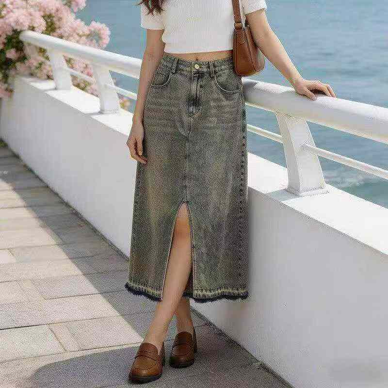 Women's Midi Elastic Back Denim Half Skirt, 130 Pcs, SML Sizes - Image 1
