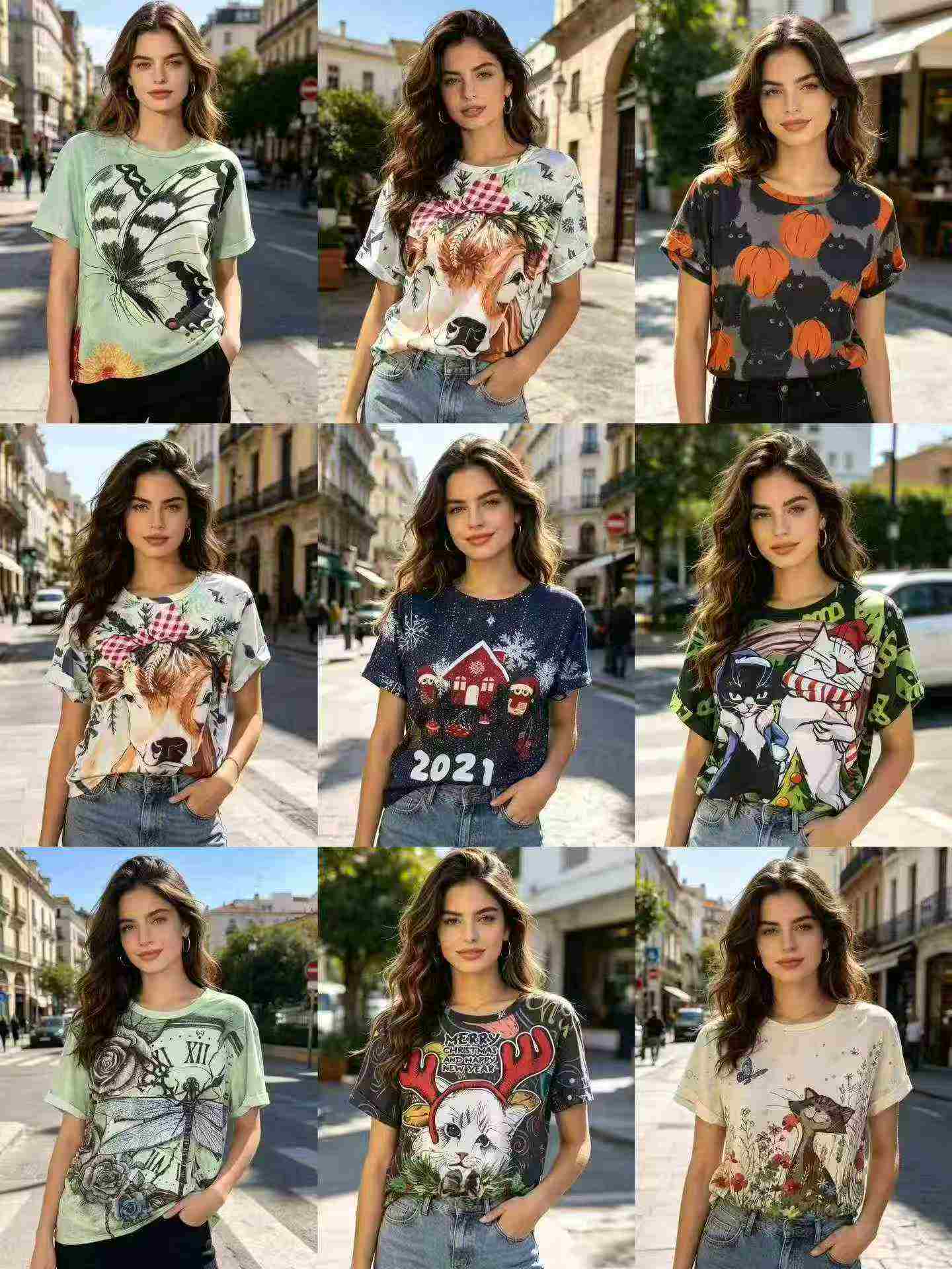 2026 New European American Style Women's 3D Printed Short Sleeve Loose Plus Size T-shirt 8263 Pieces - Image 1