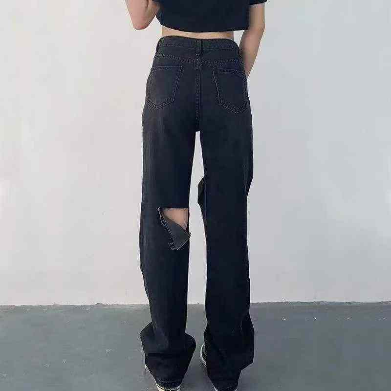 New Spring Summer Vintage Washed Cotton Ripped Wide Leg Straight Jeans, About 360 Pieces - Image 1