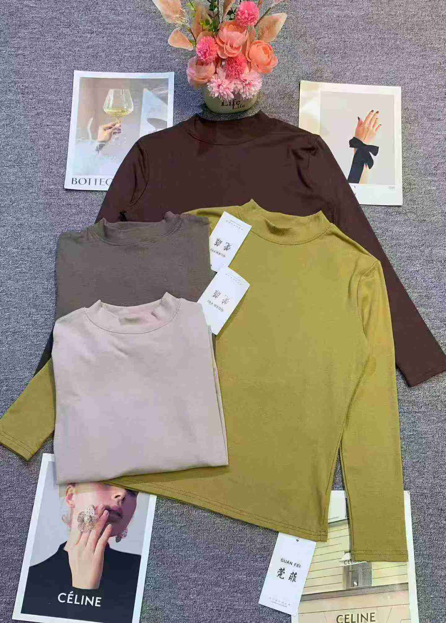Women's Cotton Stand Collar Long Sleeve Base Tops 1844 Pieces - Image 1