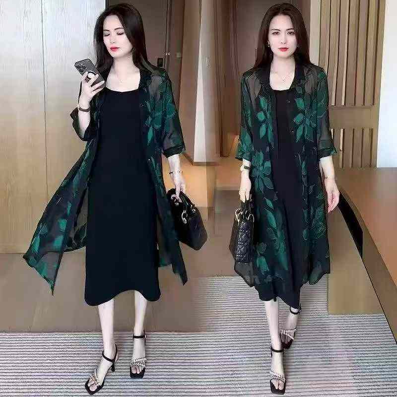 Summer New Fashion Floral 2-Piece Cardigan & Strap Dress 387 Sets - Image 1