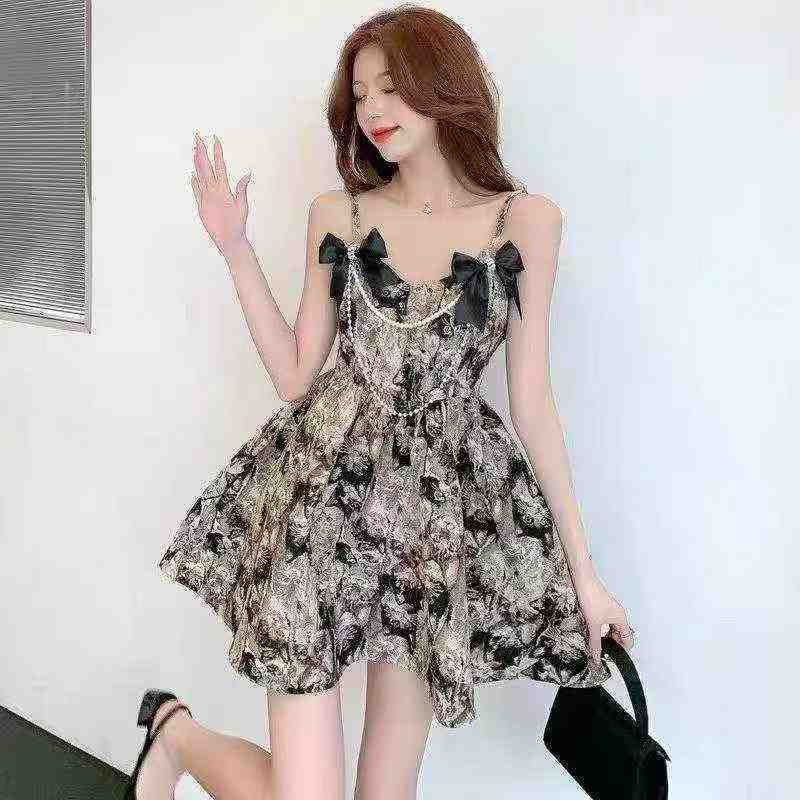 250 Pcs Cat Print Petite Adjustable Strap Slip Dress - Image 1