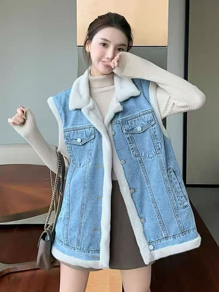 150 Pcs Fleece Lined Denim Vests Bulk Clearance - Image 1