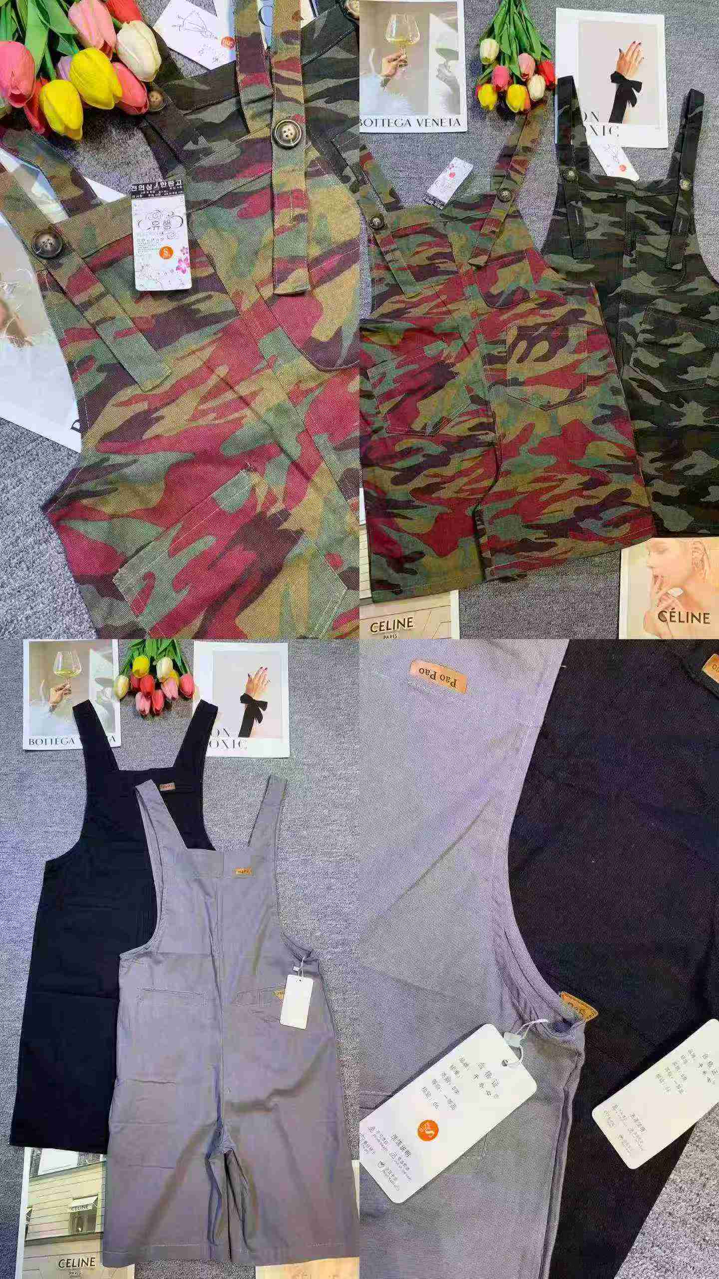 Celana Pendek Overall Longgar Banyak Saku Gaya Vintage, Sekitar 400 Buah, 2 Model, Ukuran S-XL - Image 1