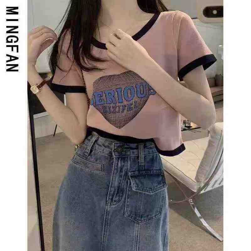 เสื้อยืดถักแขนสั้นลายพิมพ์บล็อกสีสไตล์ฮ่องกงรุ่นใหม่ฤดูร้อน จำนวน 382 ชิ้น แพ็คแยกรายชิ้น - Image 1