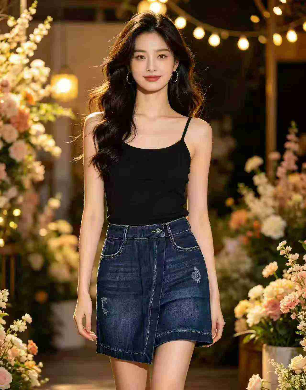 Women's High Waist Denim Fake Two-piece Skort Summer Bodycon Mini Skirt 1397 Pieces SML Size Authentic Individually Packed - Image 1