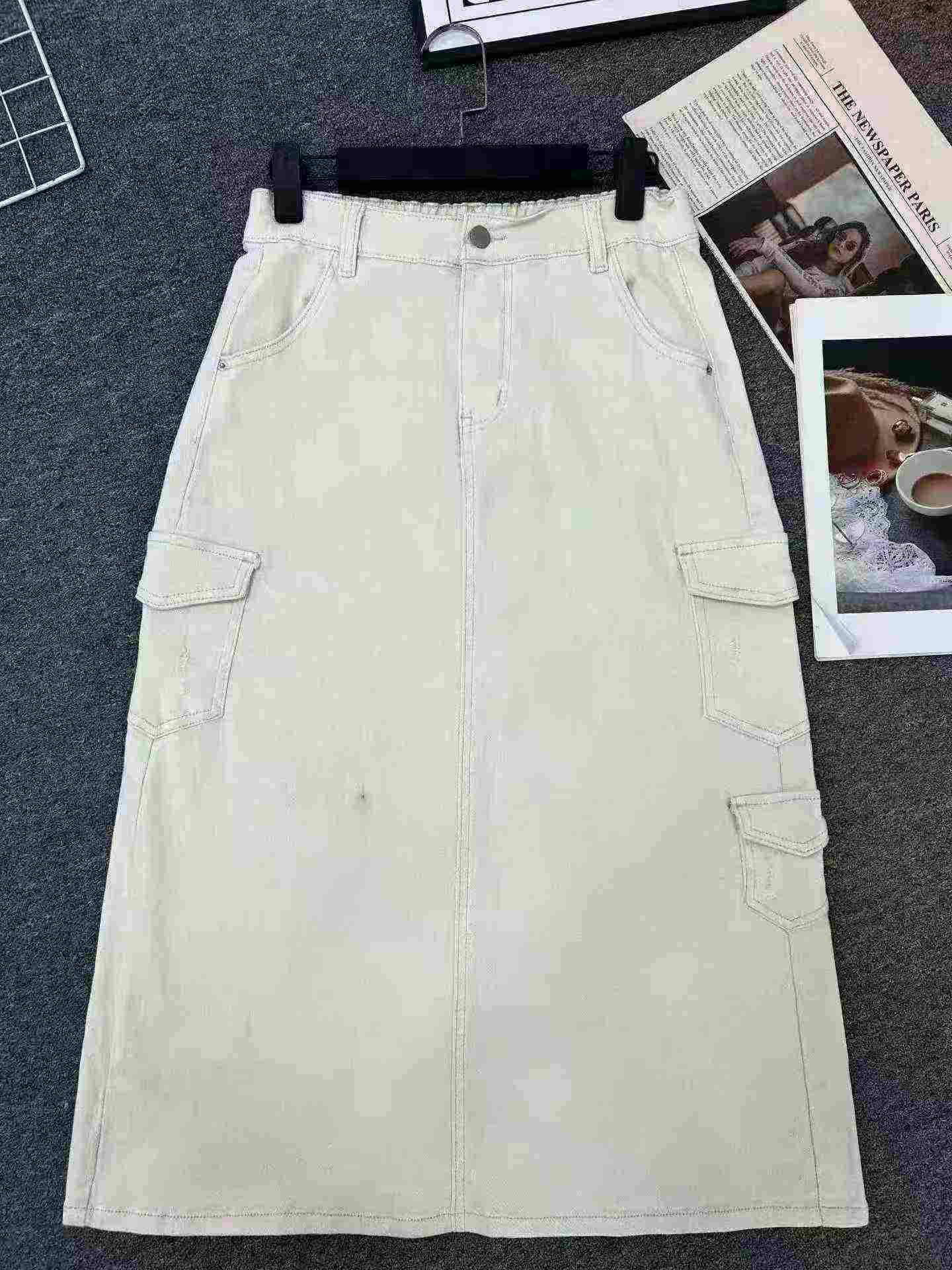 348 Pcs Women's Elastic Vintage Cargo Denim Long Split Skirt - Image 1