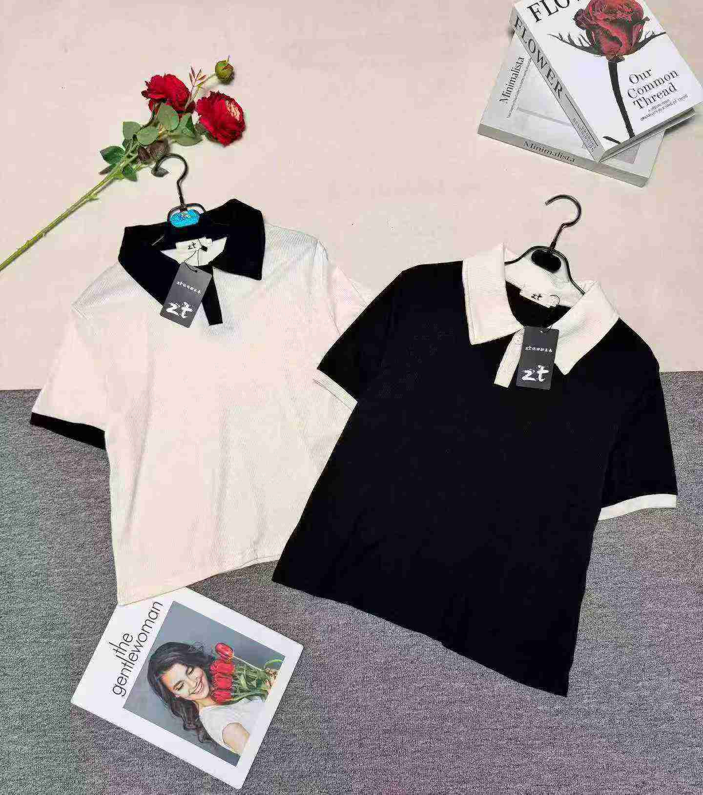 650 Pcs Atasan Lengan Pendek Slim Gaya Preppy Desain Sambung Model Dua Potong Palsu - Image 1