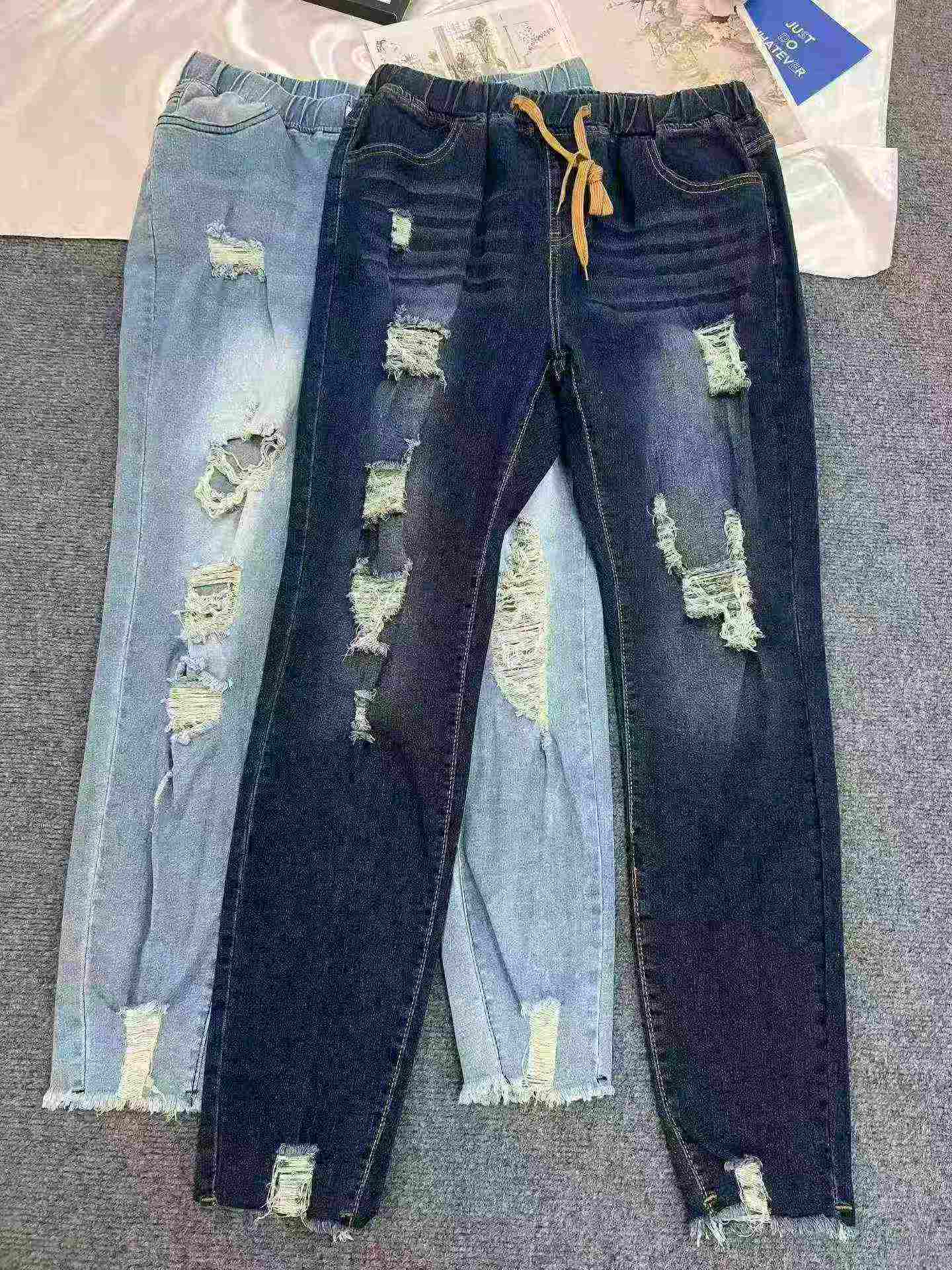 450 Pcs Plus Size High Waist Elastic Ripped Skinny Jeans For Women - Image 1