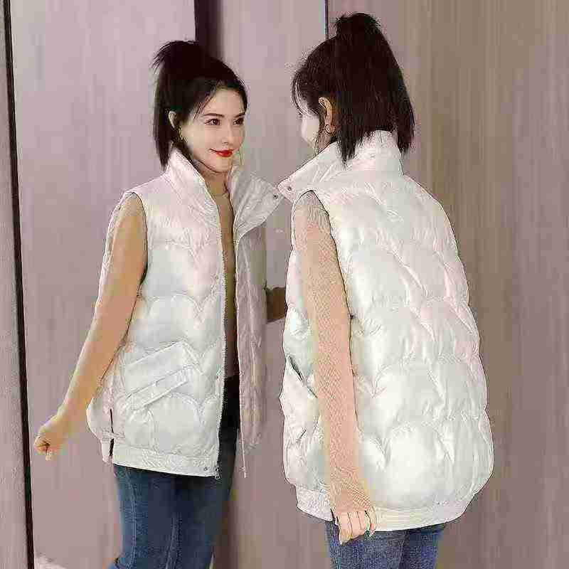 1670 pièces Gilet coréen ample en coton matelassé type duvet brillant sans lavage pour femme, tailles M-2XL - Image 1