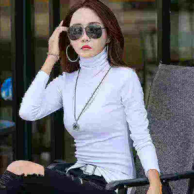 2829 Pieces Women's Solid Turtleneck Long Sleeve Slim Fit Base T-Shirts - Image 1